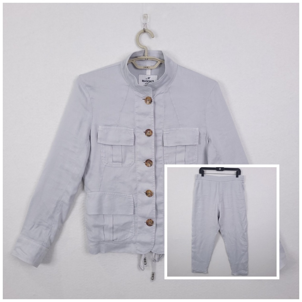 Masons Forte Dei Marmi Jacket Pants Set Womens Gray Size 40 Flap Pockets Buttons